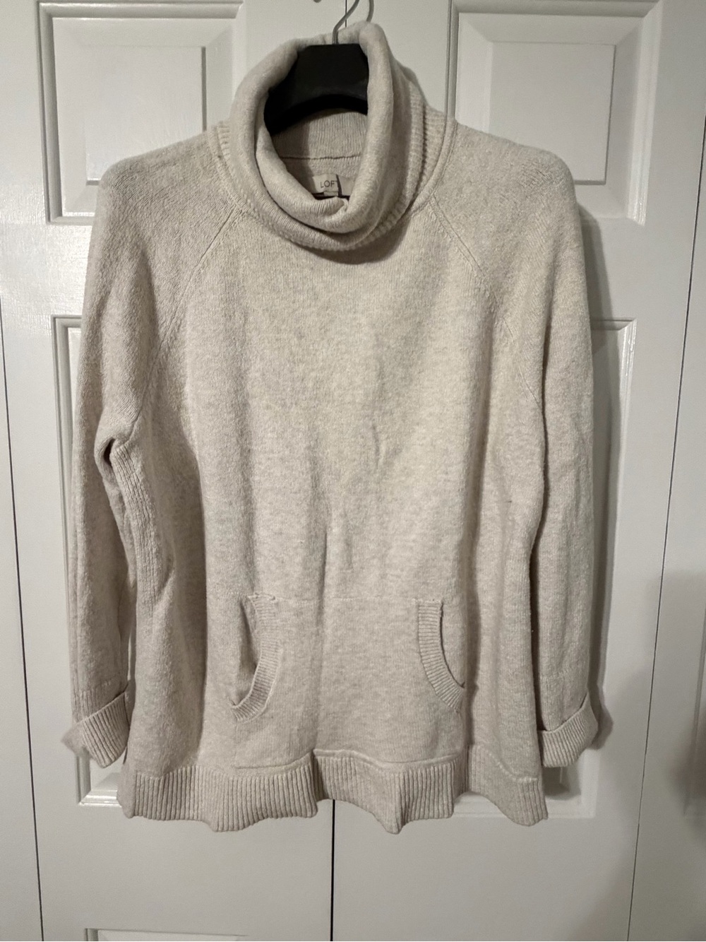 LOFT Cream Cowl Neck Sweater with Pockets